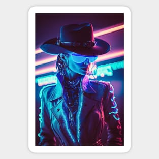 Cowgirl Cyperpunk Beauty with Futuristic Cityscape - Ultra Realistic Sticker